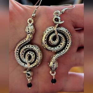 Silver tone snake earrings